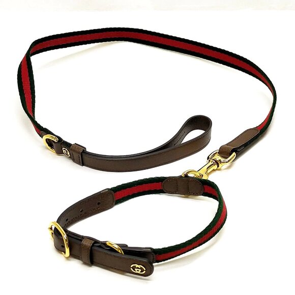 Gucci Dog Leash and Collar Sherry Line Red Canvas 526-071525 - Picture 3 of 15